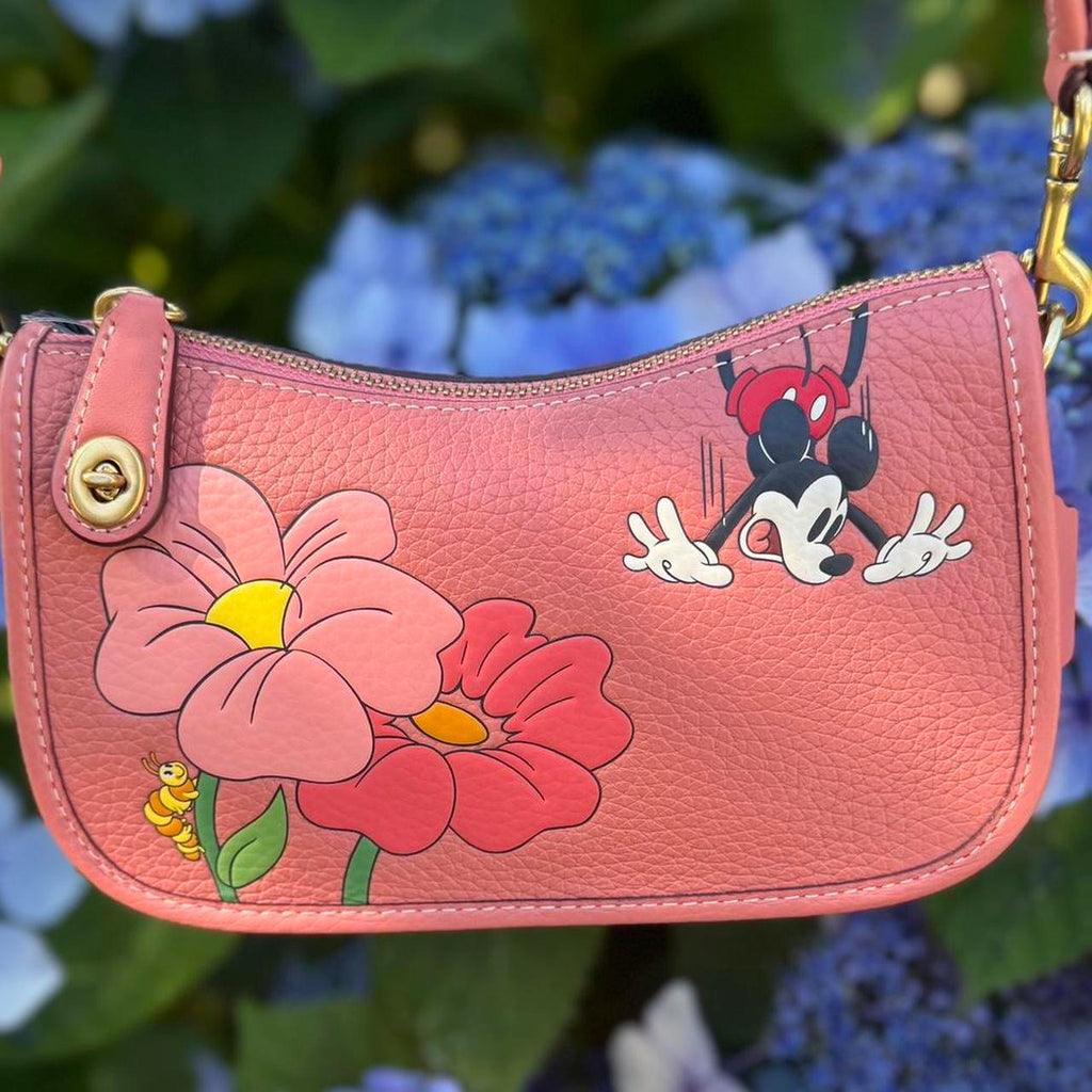 Coach x Disney Swinger 20 leather Mickey Mouse flowers burnt coral CH464