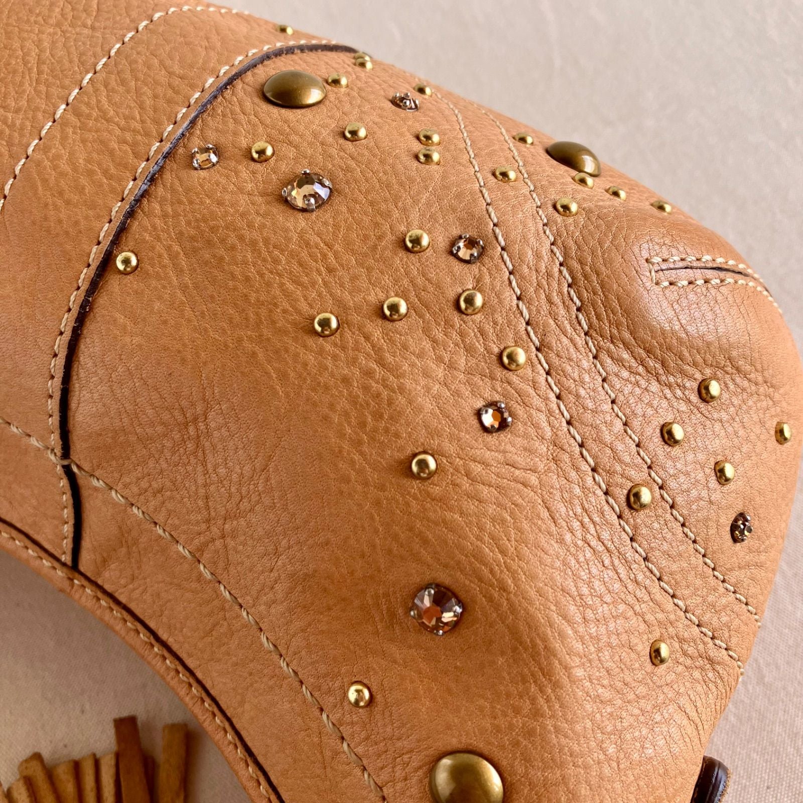 Coach 2005 Soho Studs & Swarovski Crystal Distressed Vachetta Leather Demi Bag
