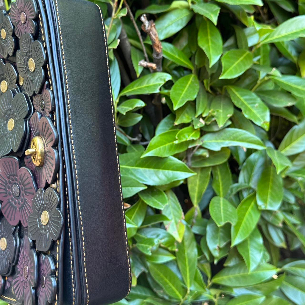 COACH 1941  Dinky with Tea Rose Applique Black Glovetanned Leather 38197