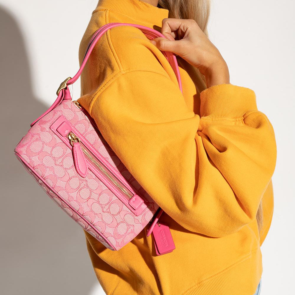Coach Demi Bag Limited Edition Re-issue In Signature Jacquard Pink Brass