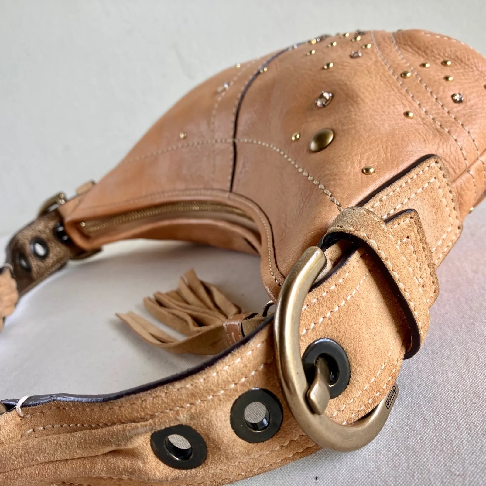 Coach 2005 Soho Studs & Swarovski Crystal Distressed Vachetta Leather Demi Bag