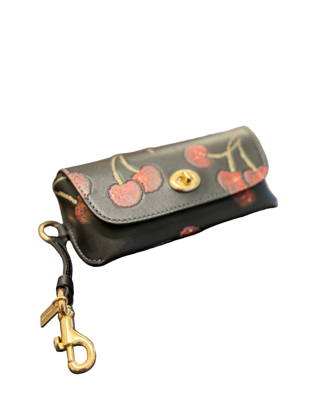Coach Sunglass Case With Cherry Print CDD74 smooth leather/Gold/Black Multi