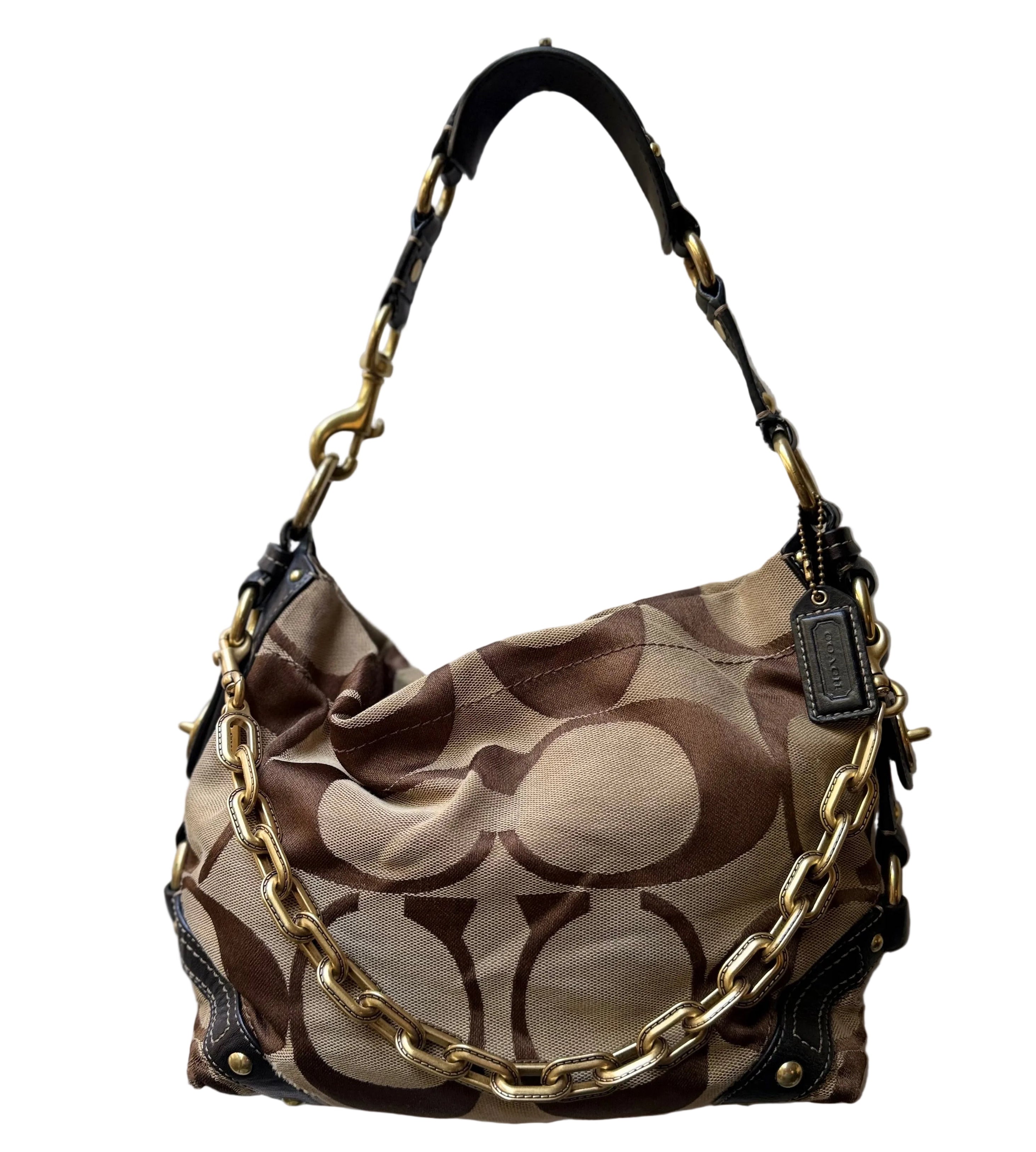 Coach Carly Brown Leather Trim Tan Canvas C #10619