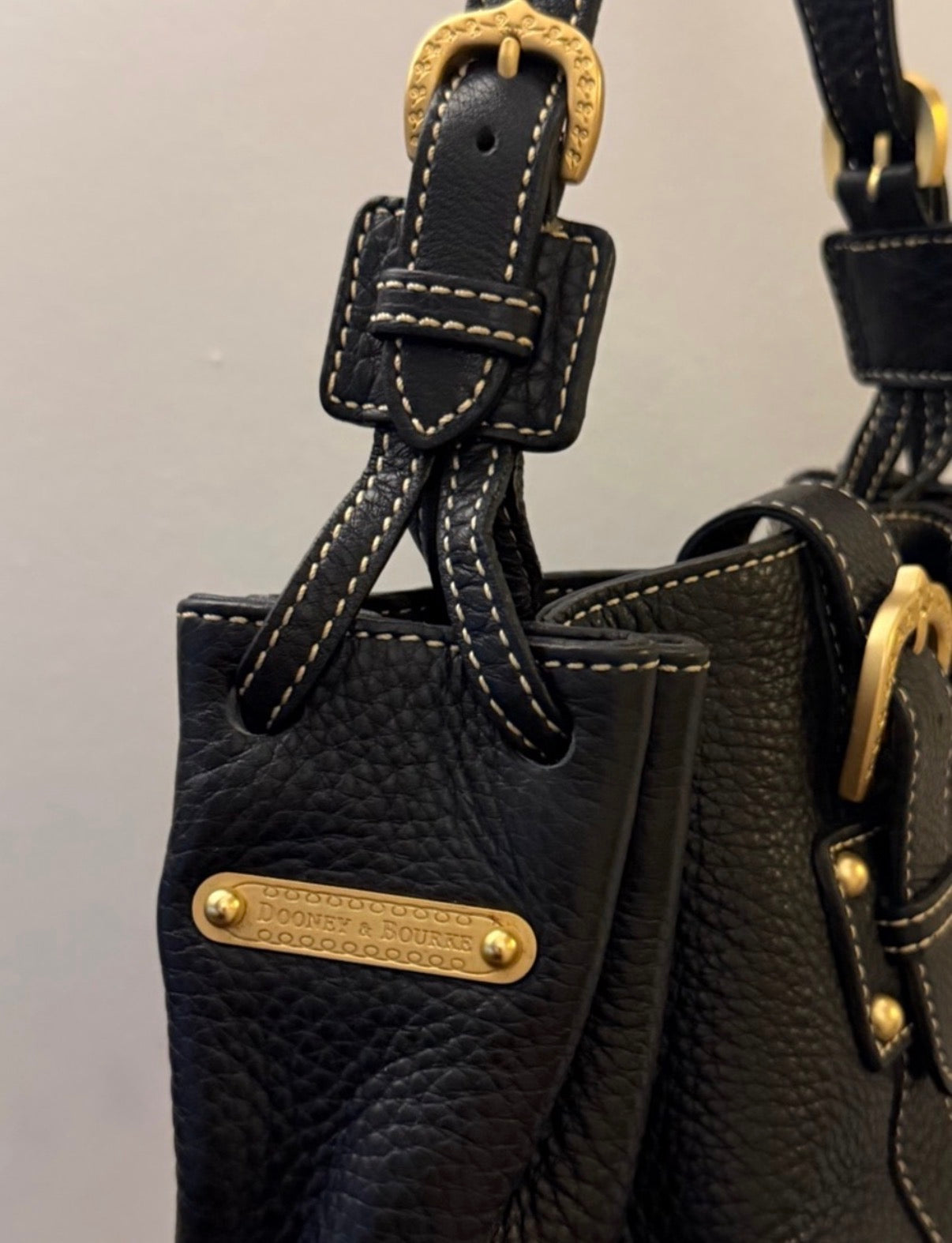 Dooney & Bourke Marchesa Black Leather Shoulder Bag W/ Gold Buckle Hardware Y2K