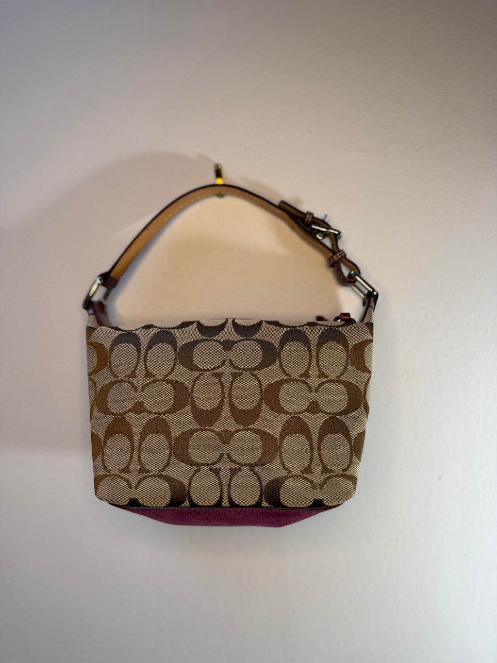 Coach Demi Baguette Jacquard Signature Suede Bag  1598