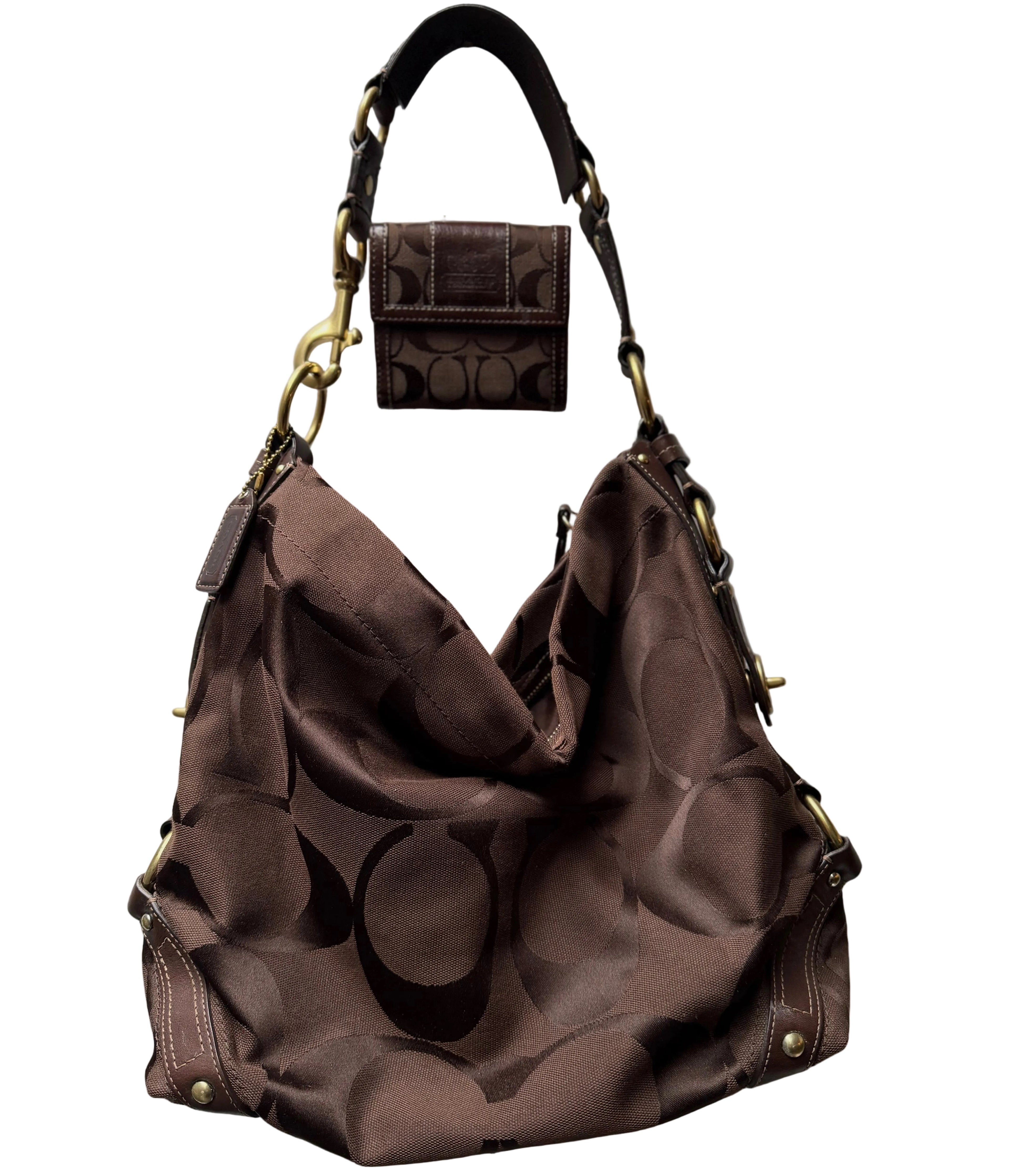 Coach Carly Brown Signature Hobo Bag 10620 + Small Wallet
