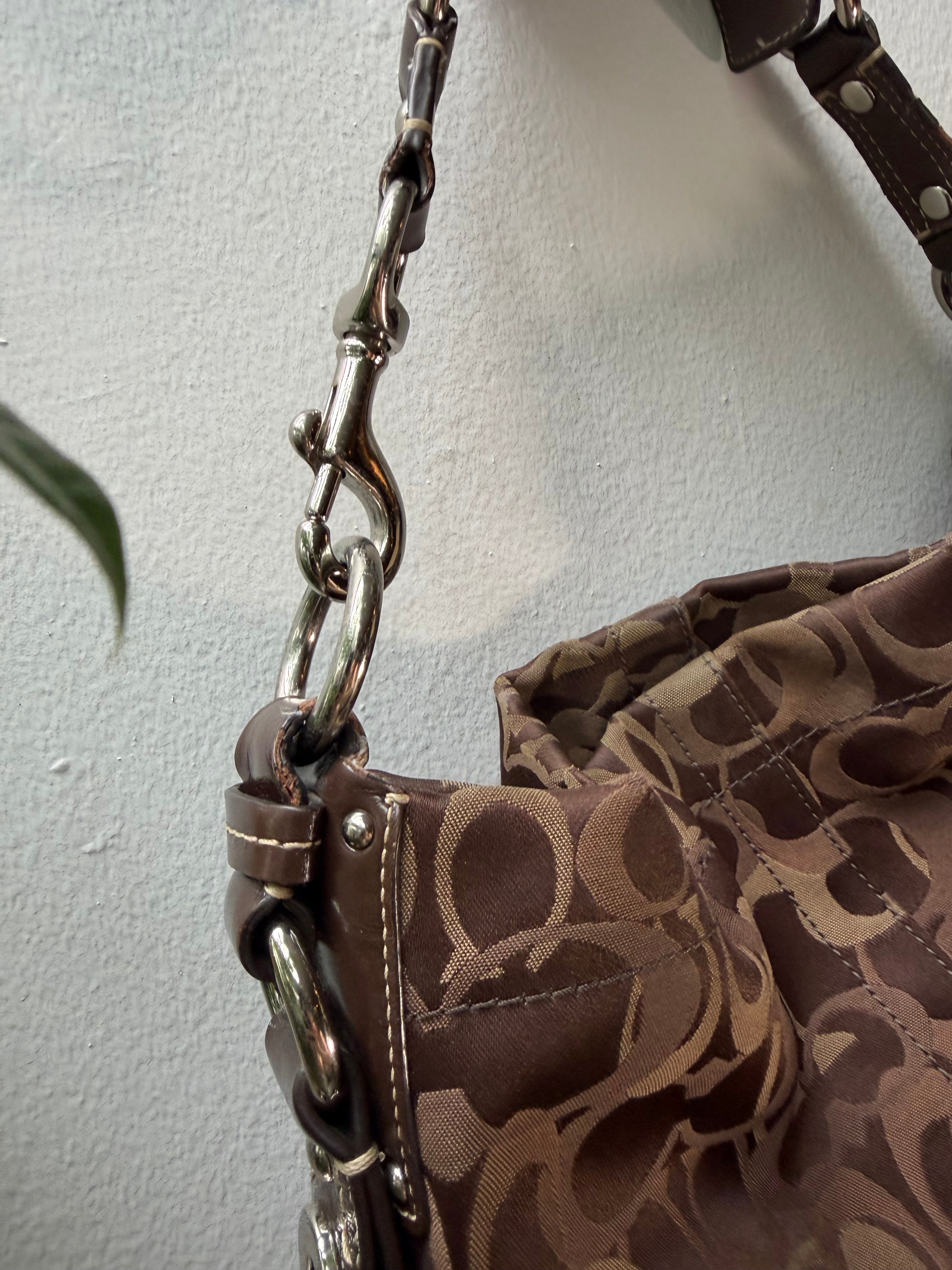 Coach Carly Brown Optic C signature silver hardware F13986