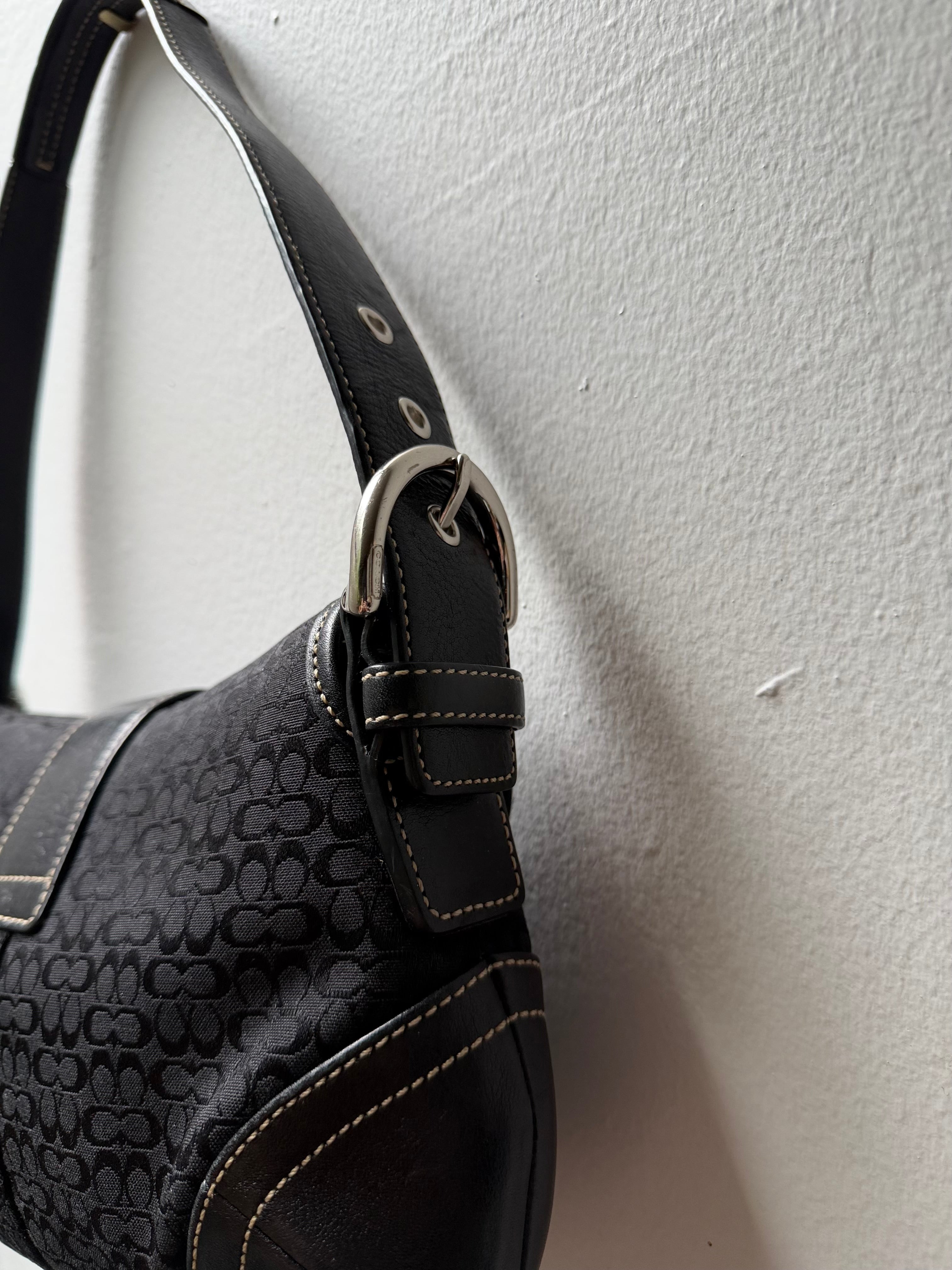 Coach Soho Demi Shoulder Bag Black Signature C Jacquard  Leather 6818 & Wallet