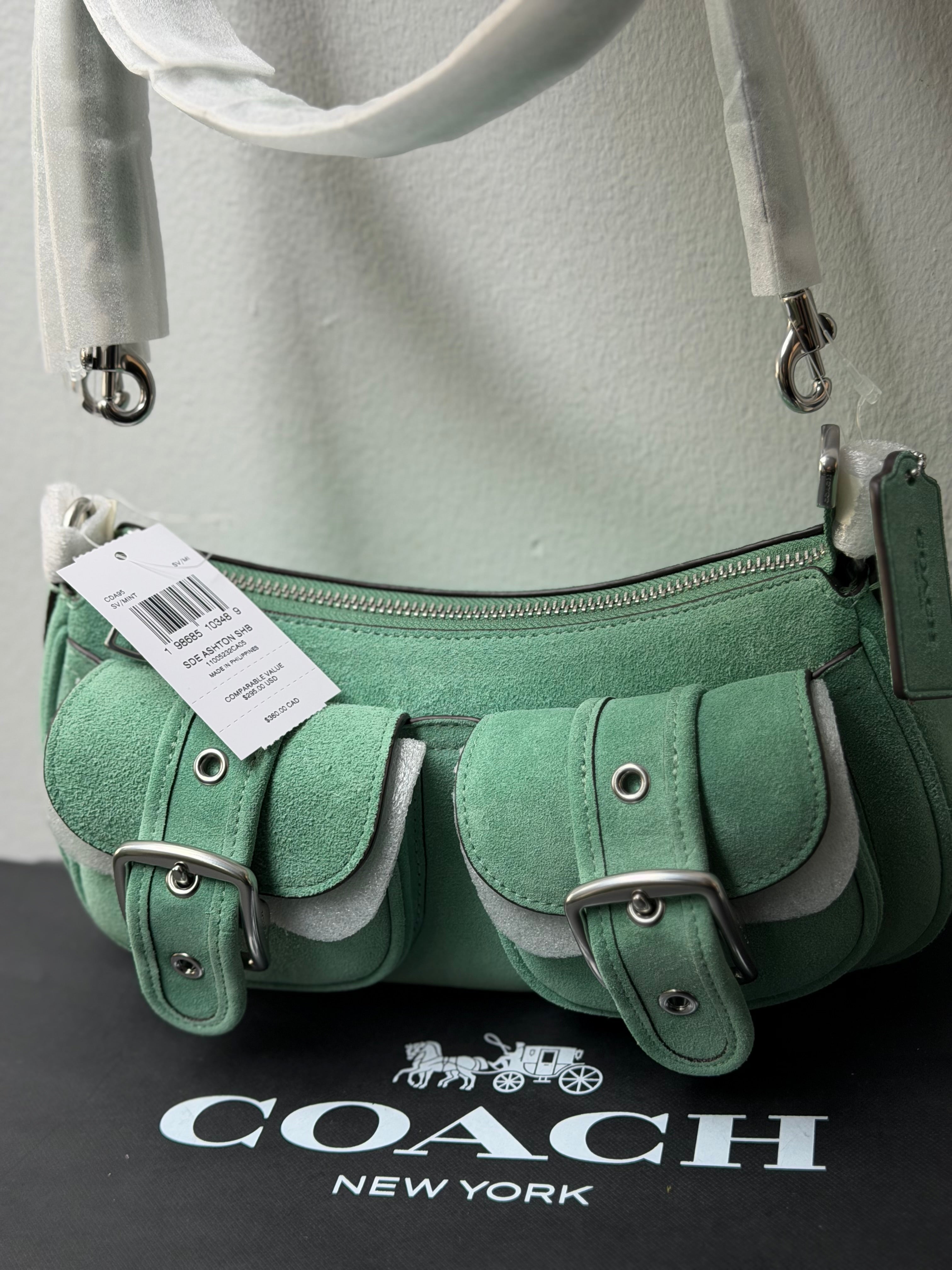 Coach Suede Ashton Bag Silver Hardware Mint
