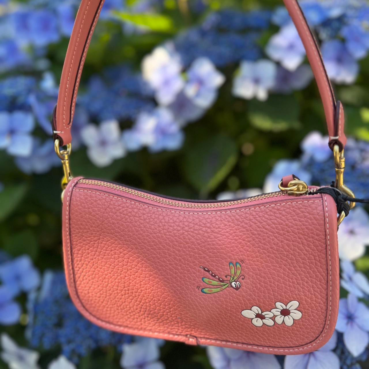Coach x Disney Swinger 20 leather Mickey Mouse flowers burnt coral CH464
