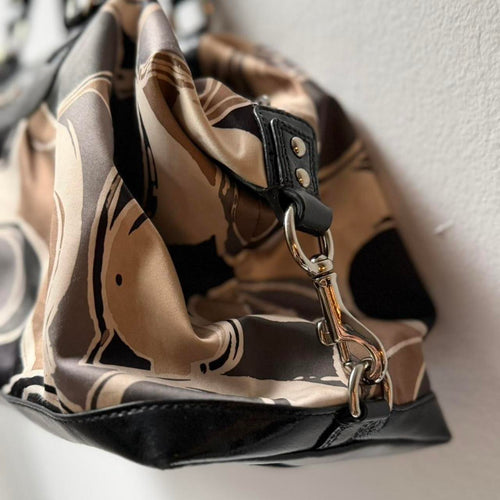 COACH Ashley Scarf print Black Leather Satchel Bag