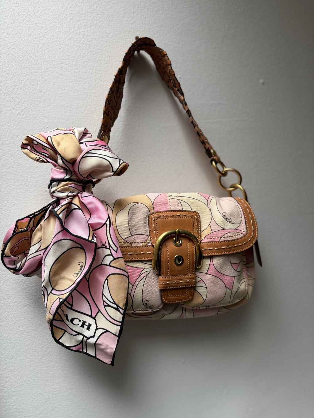 Rare COACH Soho Optic C pink  11909 + matching Silk Scarf