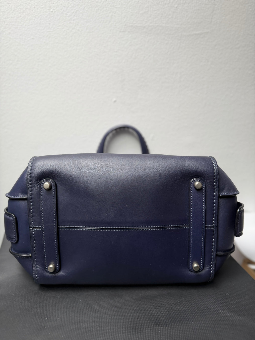 COACH Ace Navy Blue Leather Handbag Mini Boston Bag with Charm Whipstitch