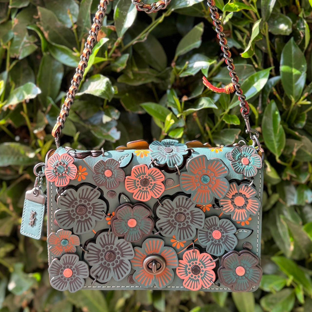 COACH 1941  Dinky with Tea Rose Applique Black Glovetanned Leather 38197
