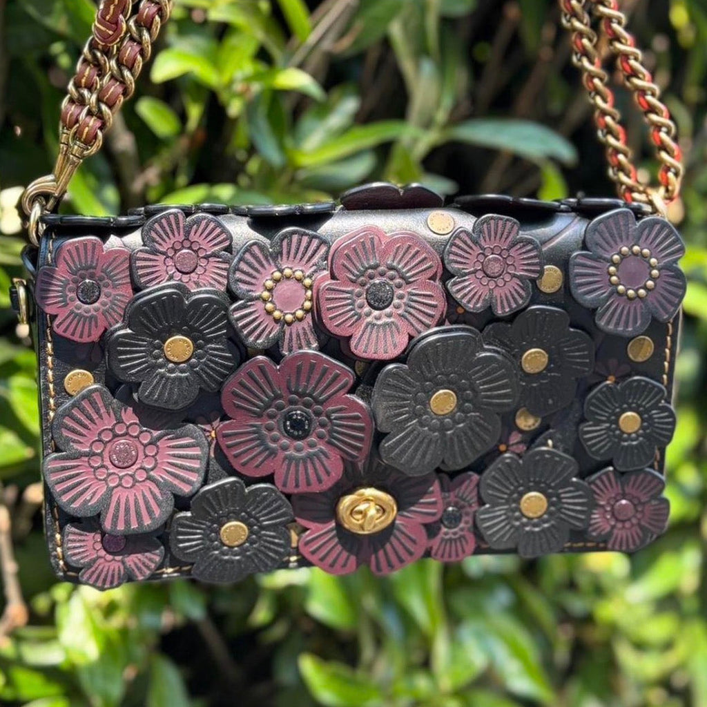 COACH 1941  Dinky with Tea Rose Applique Black Glovetanned Leather 38197
