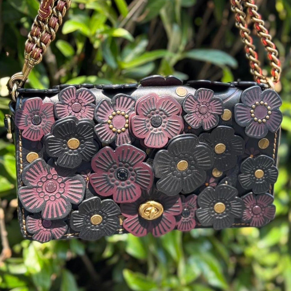 COACH 1941  Dinky with Tea Rose Applique Black Glovetanned Leather 38197
