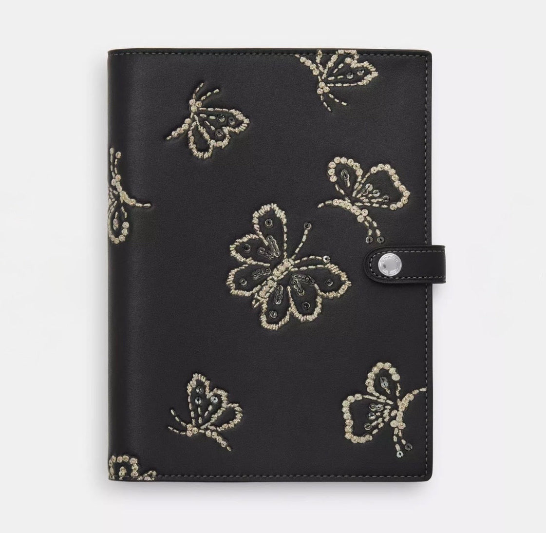 Coach CCF42 Notebook With Silver Butterfly Print In Novelty Leather