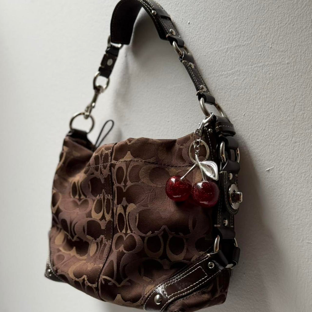 Coach Carly Brown Optic C signature silver hardware F13986
