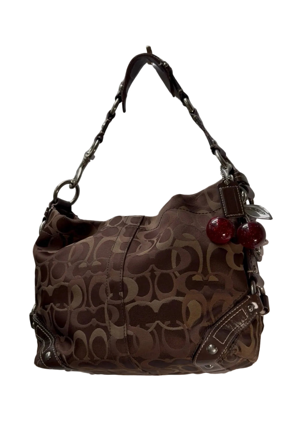 Coach Carly Brown Optic C signature silver hardware F13986