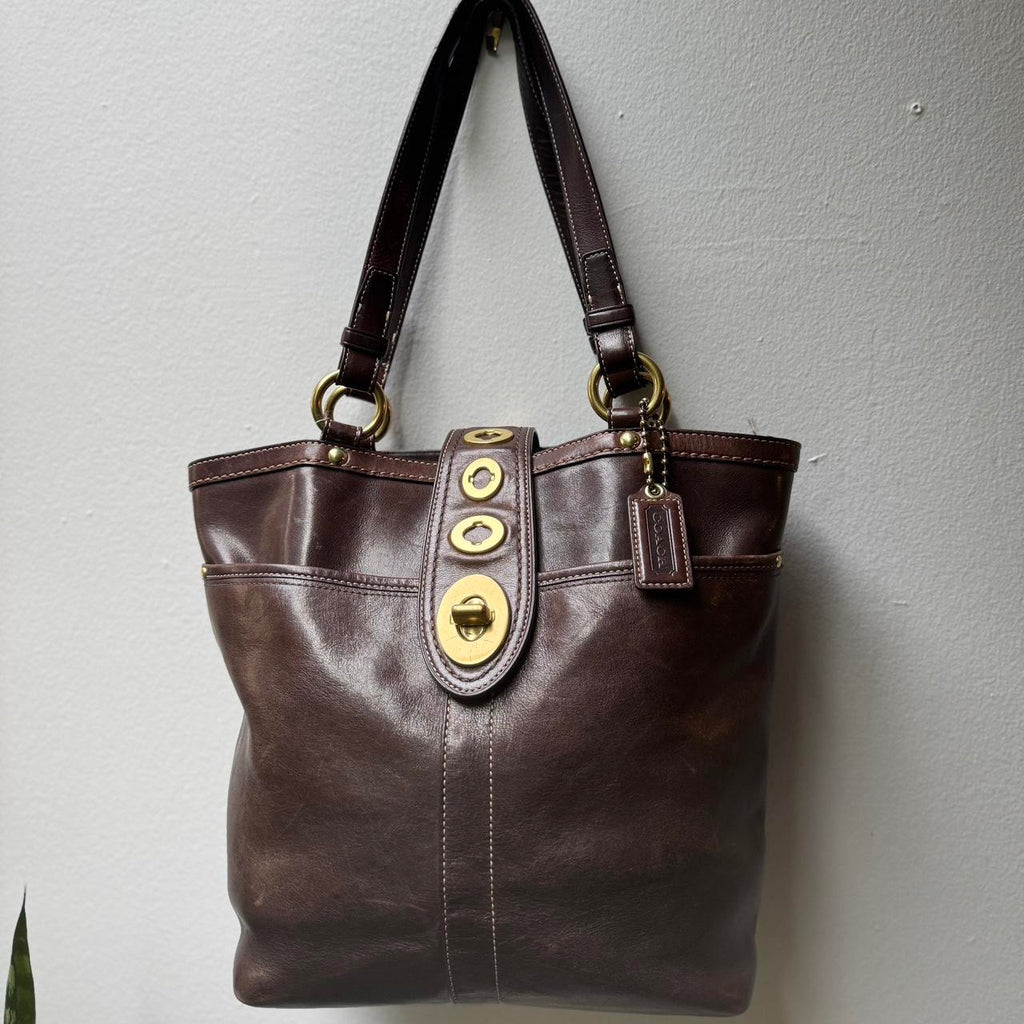 Coach F13757 Lily Legacy Brown Shoulder Bag Turnlock Anniversary