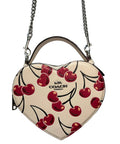 Coach Heart Crossbody Bag Chalk W Cherry Print Smooth Leather
