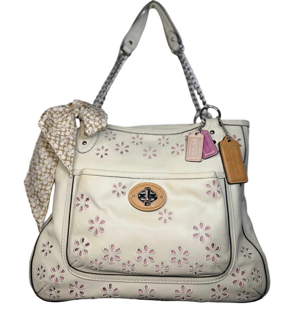 Coach Poppy Ivory Leather Eyelet Tote  22488