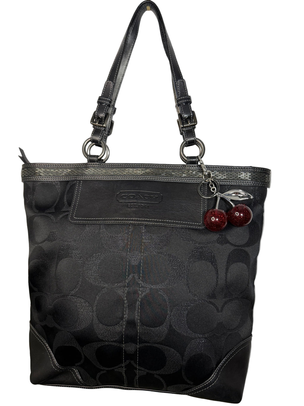 Coach Signature Canvas Shoulder Tote Bag in Beaded Black 10390