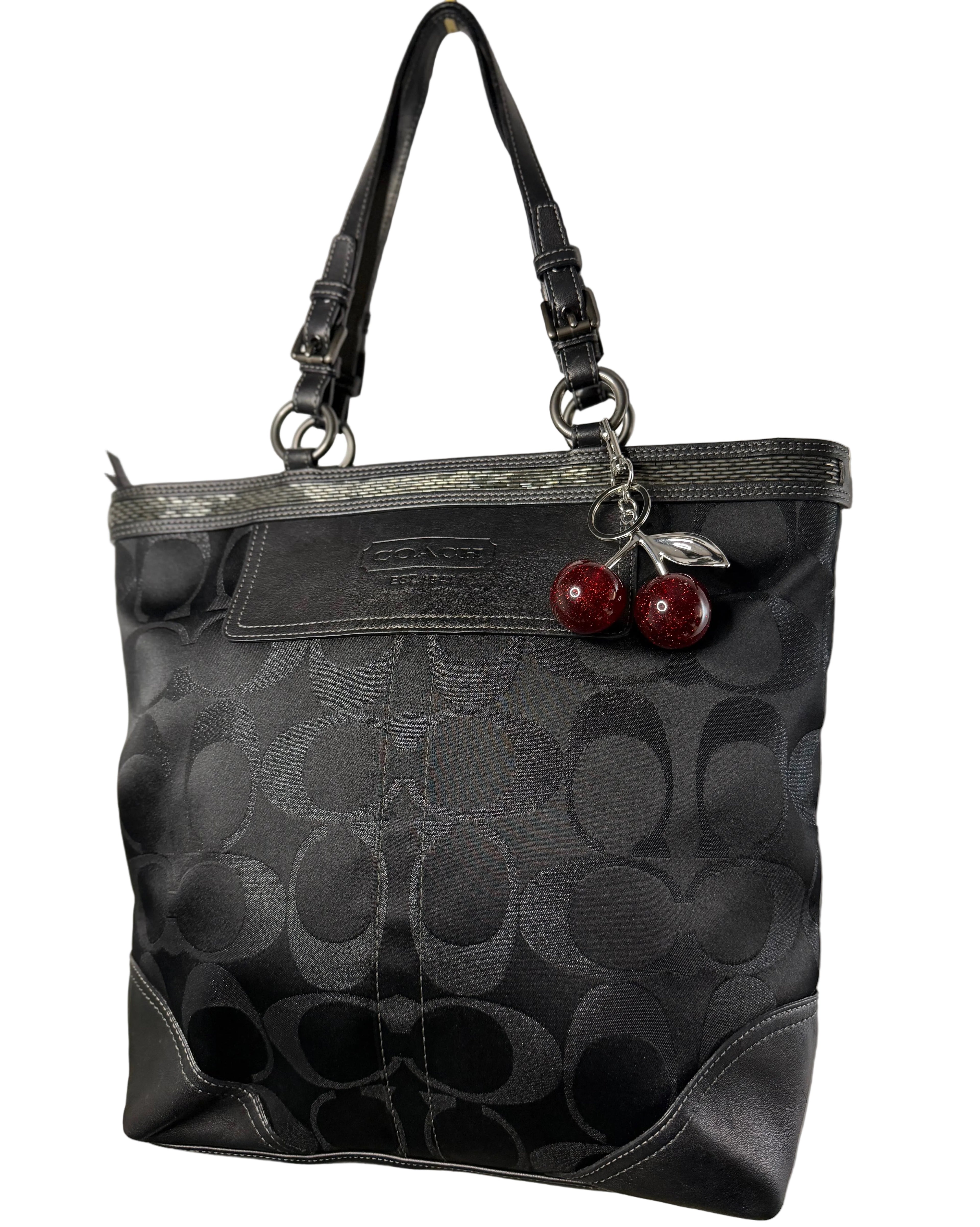 Coach Signature Canvas Shoulder Tote Bag in Beaded Black 10390