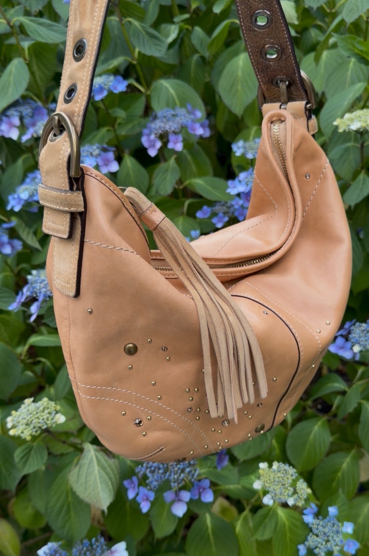 Coach Soho Crystal Studded Vachetta Leather Boho Hobo 8A28