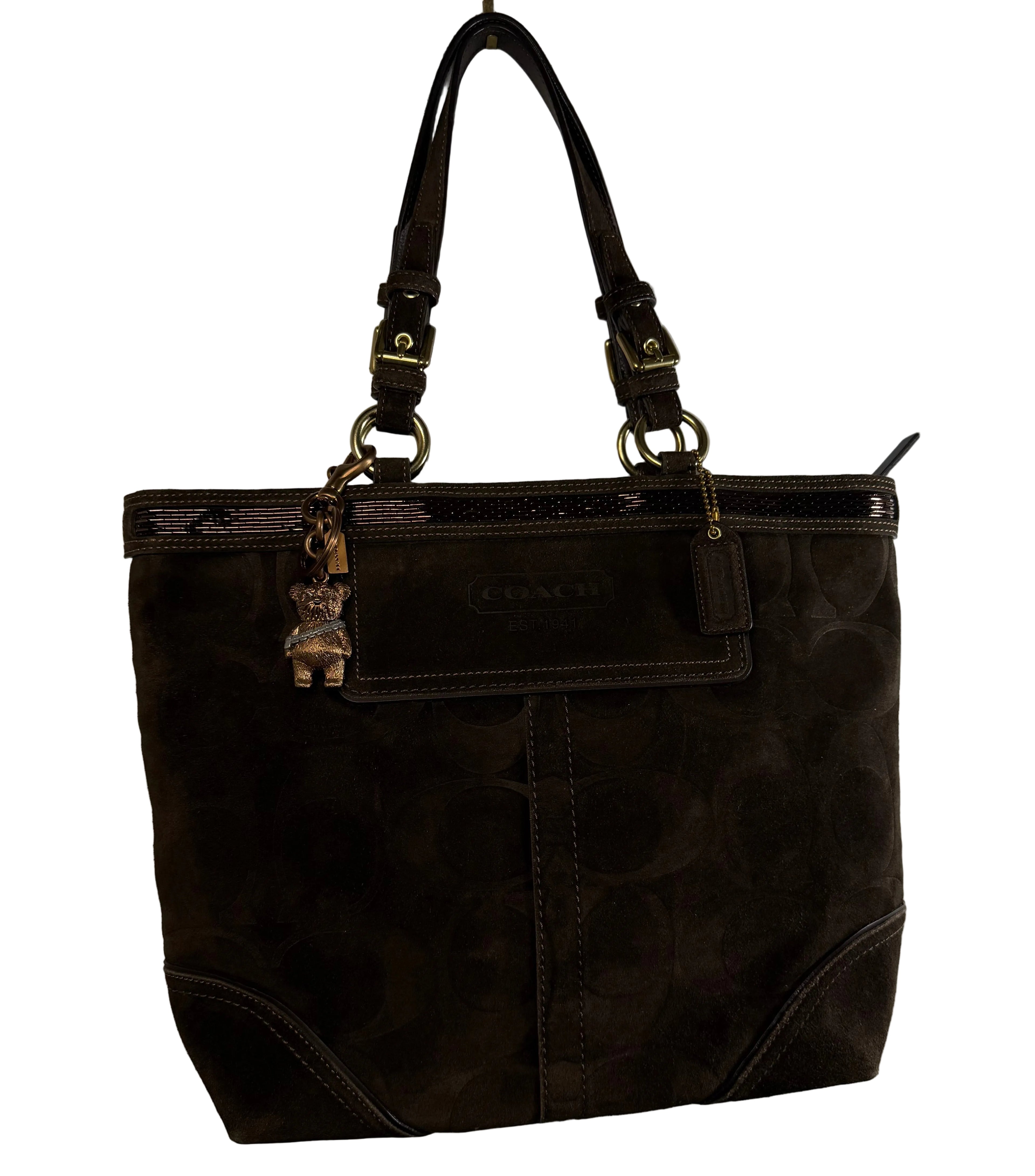 Coach Suede Brown Signature C Beaded Tote Bag #10442
