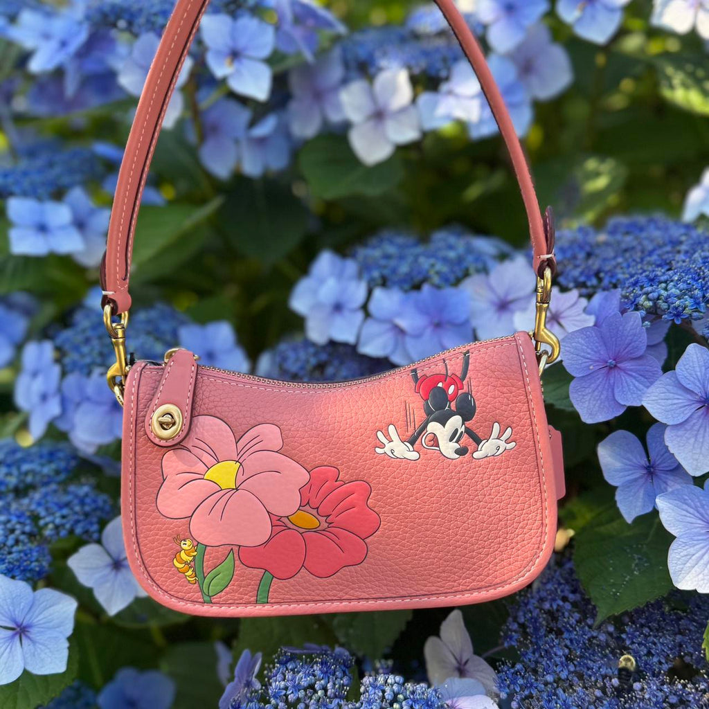 Coach x Disney Swinger 20 leather Mickey Mouse flowers burnt coral CH464