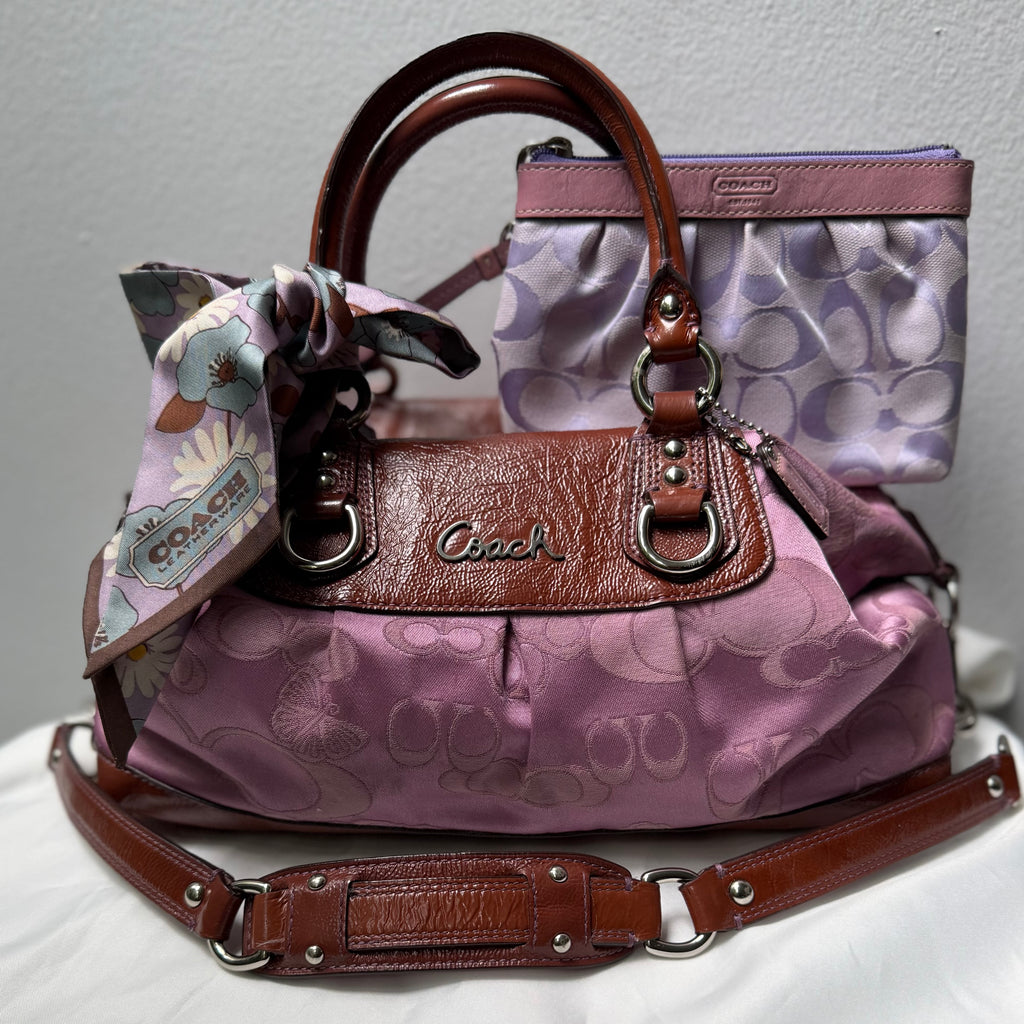 Coach Rare Butterfly Pilot ASHLEY Satchel Bag w/ Signature Monogram F18008P +wristlet