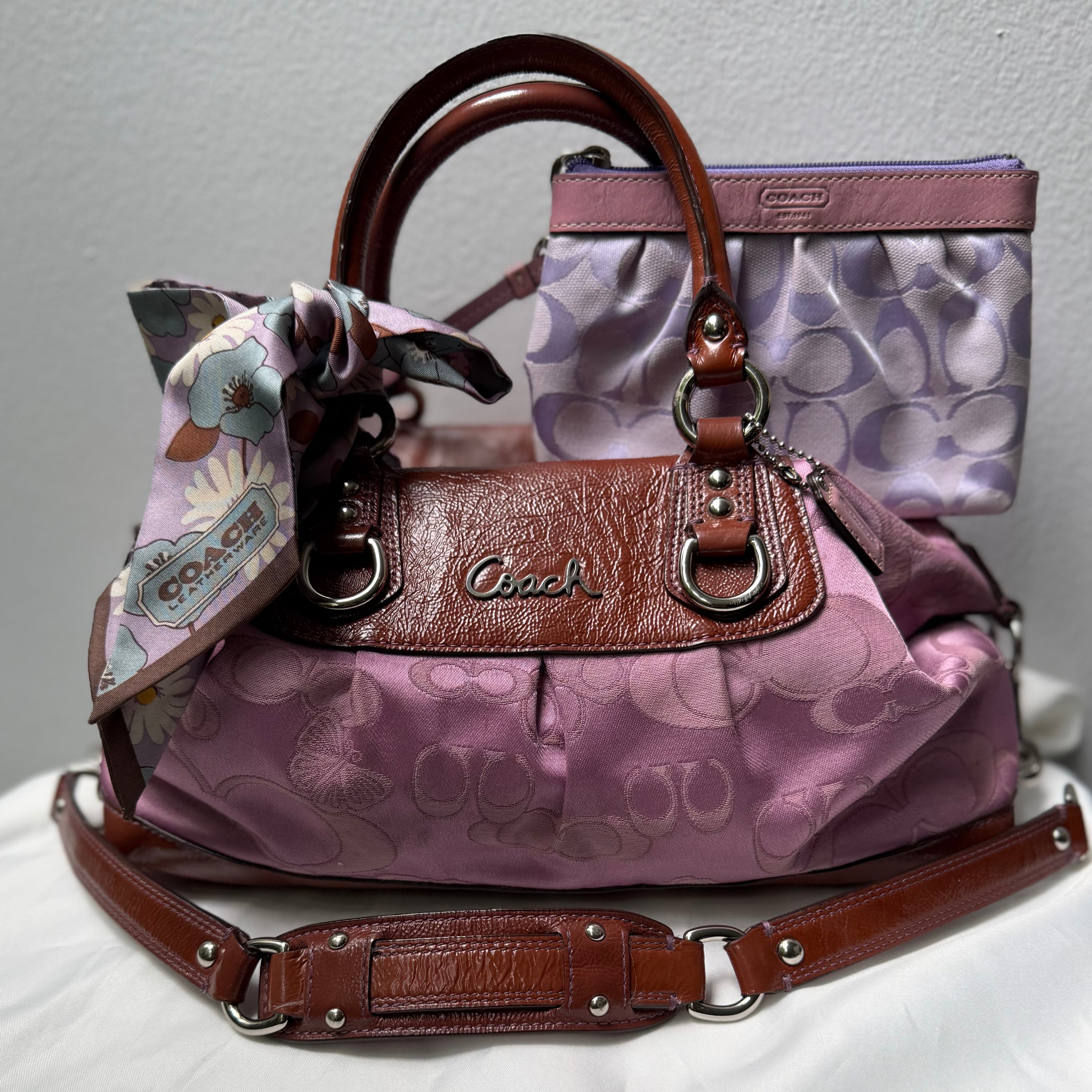 Coach Rare Butterfly Pilot ASHLEY Satchel Bag w/ Signature Monogram F18008P +wristlet
