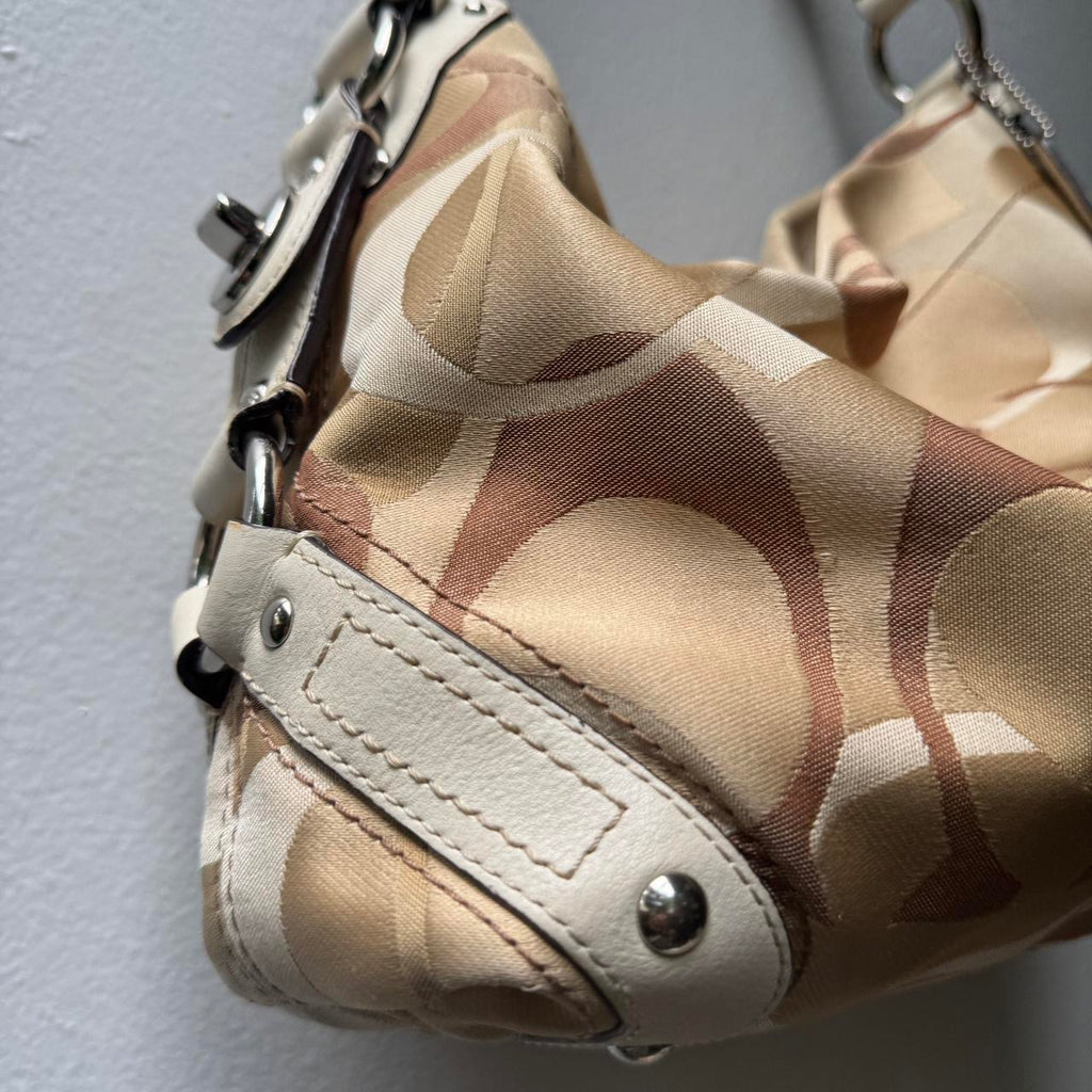 Coach Carly Optic C print shoulder bag in tan with Silver hardware
