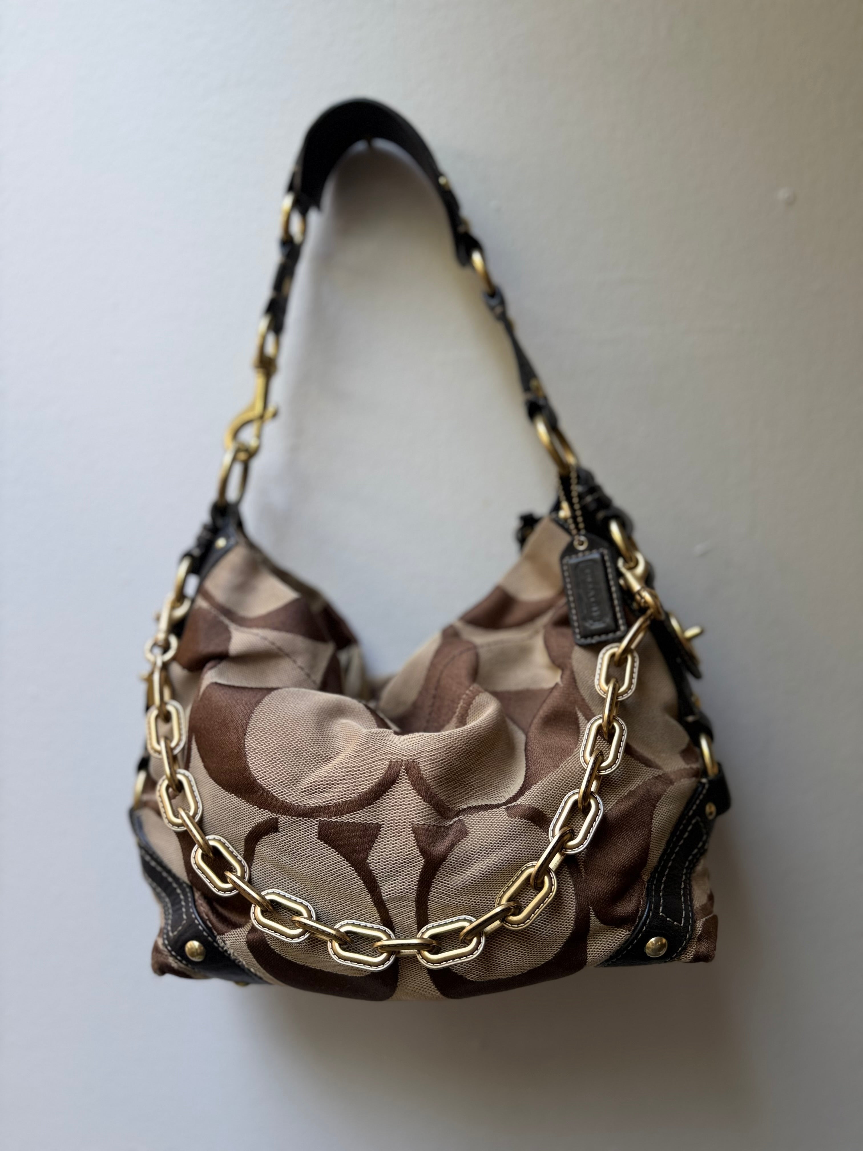 Coach Carly Brown Leather Trim Tan Canvas C #10619