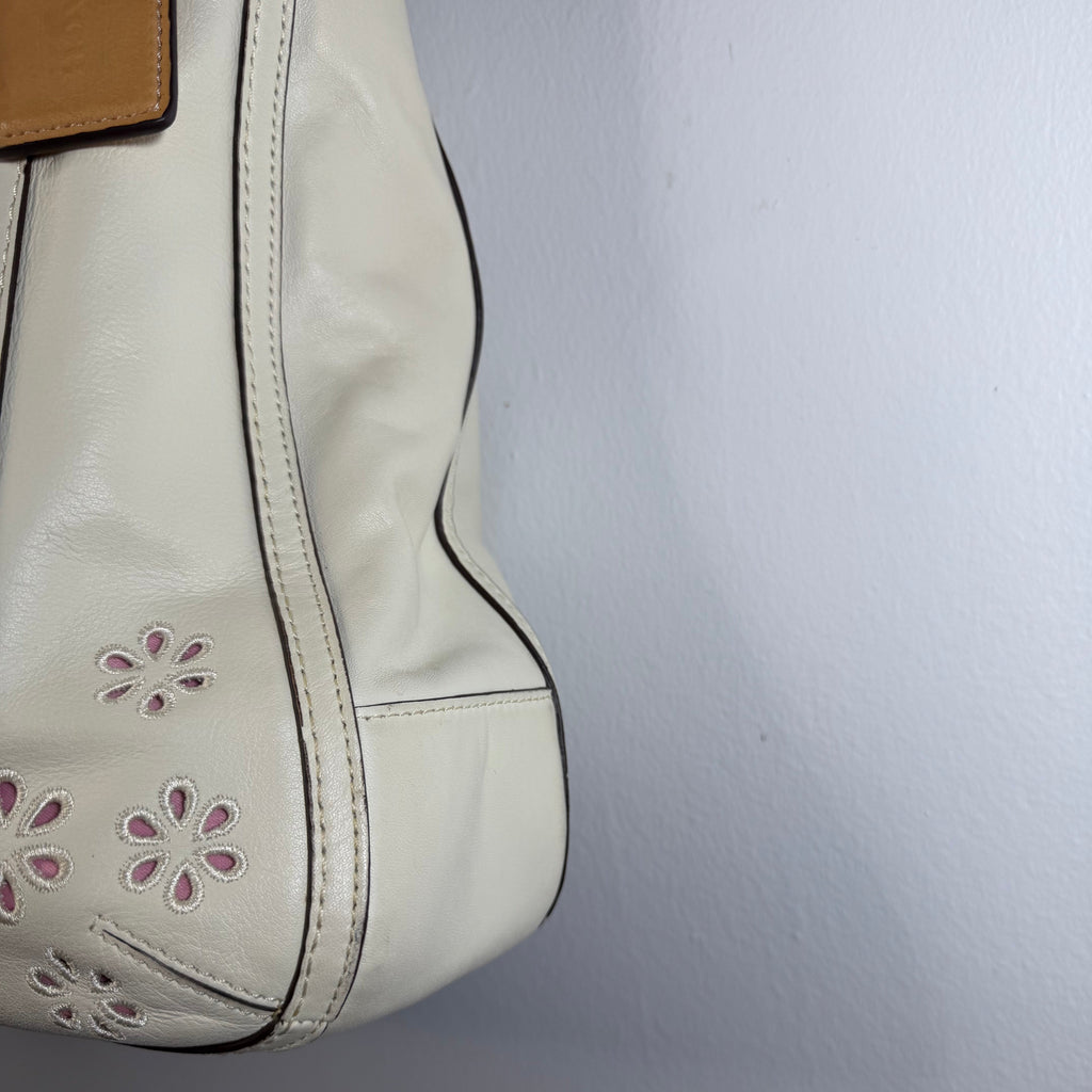 Coach Poppy Ivory Leather Eyelet Turnlock Tote  22488