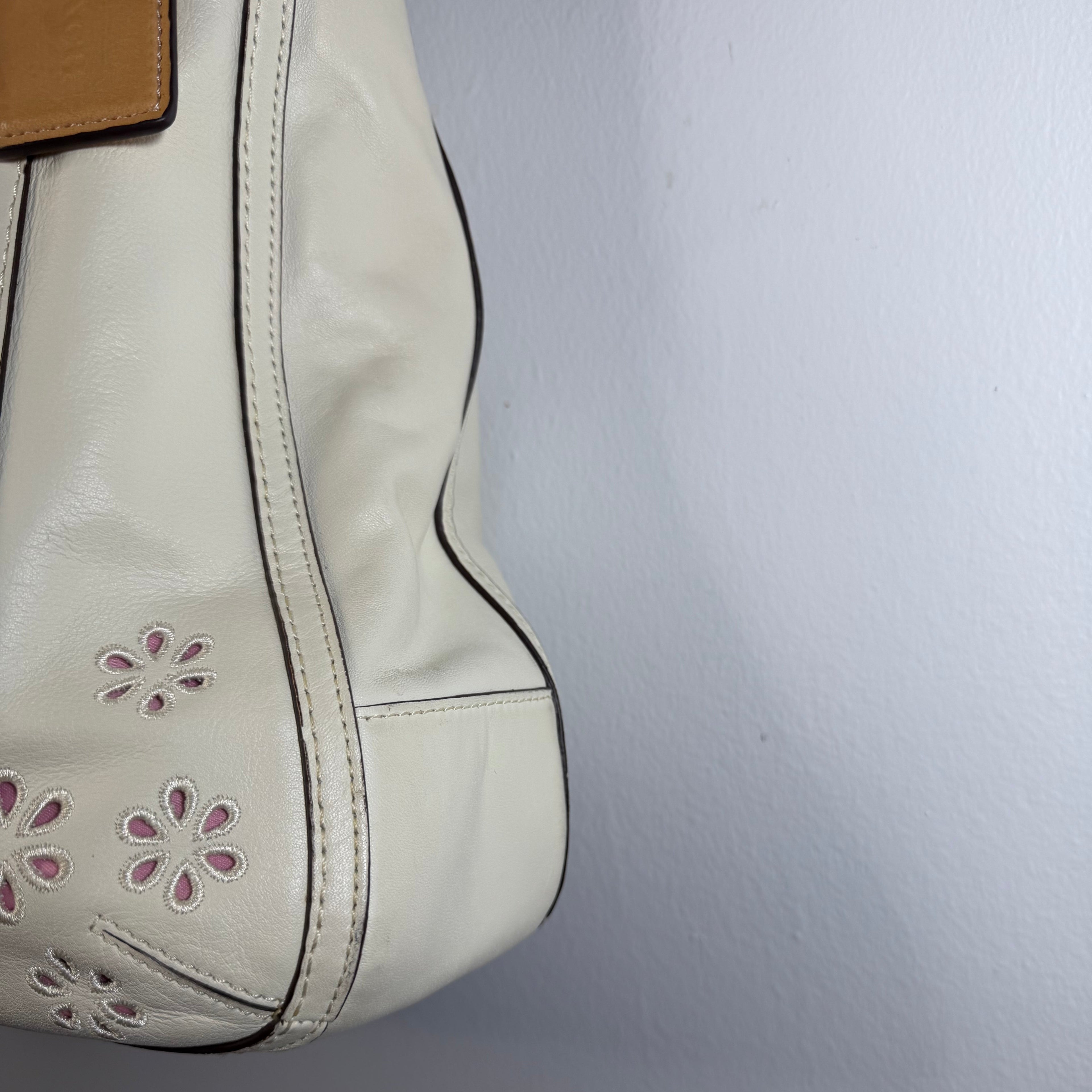 Coach Poppy Ivory Leather Eyelet Turnlock Tote  22488