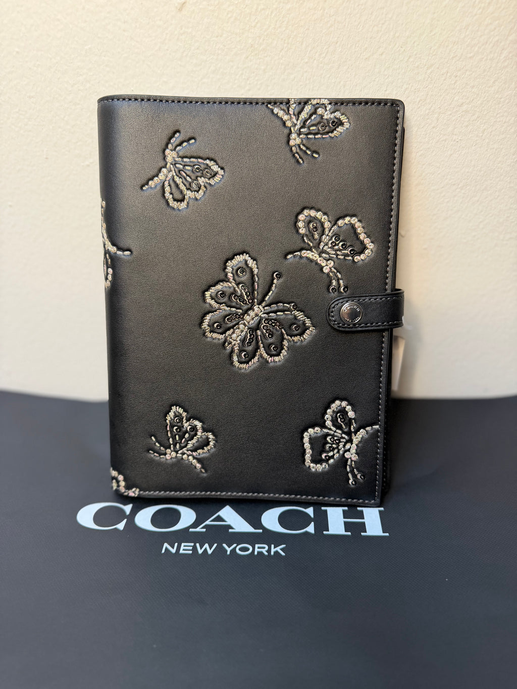 Coach CCF42 Notebook With Silver Butterfly Print In Novelty Leather