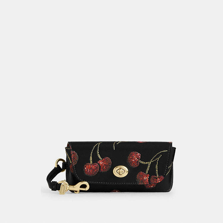 Coach Sunglass Case With Cherry Print CDD74 smooth leather/Gold/Black Multi