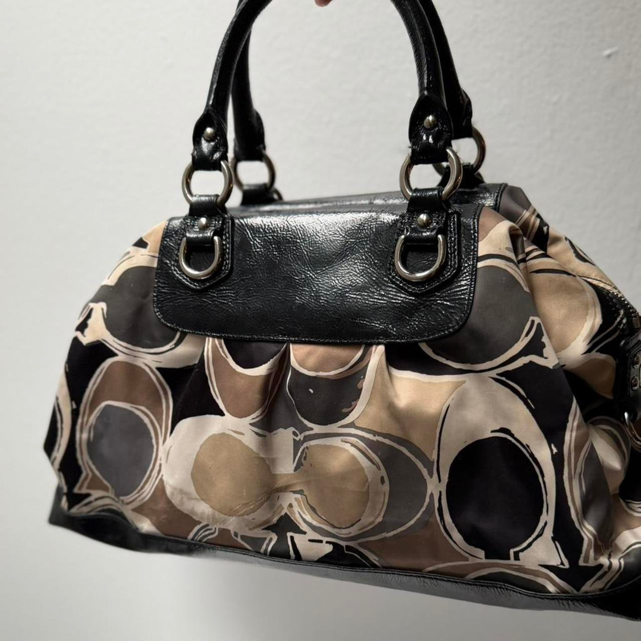 COACH Ashley Scarf print Black Leather Satchel Bag