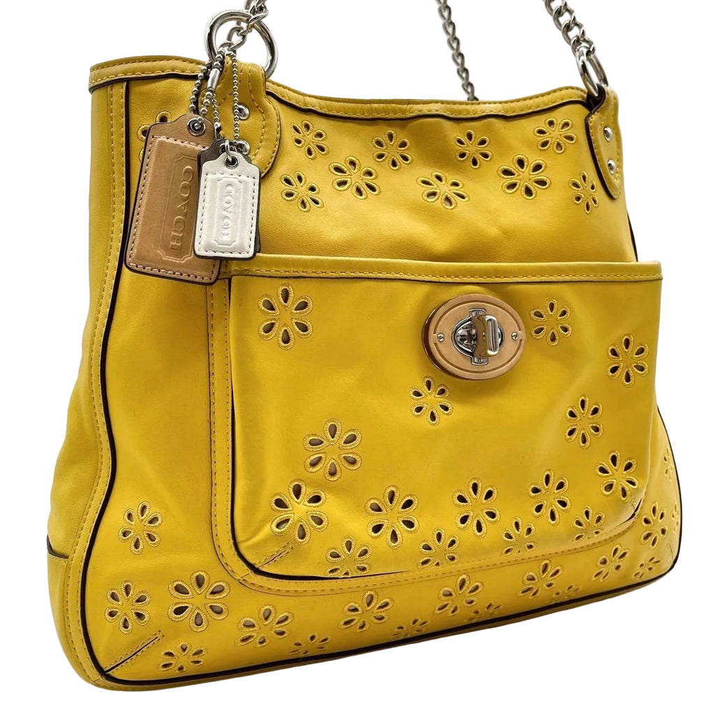 Coach Poppy Yellow Leather Eyelet Turnlock Tote  22488 (Copy)