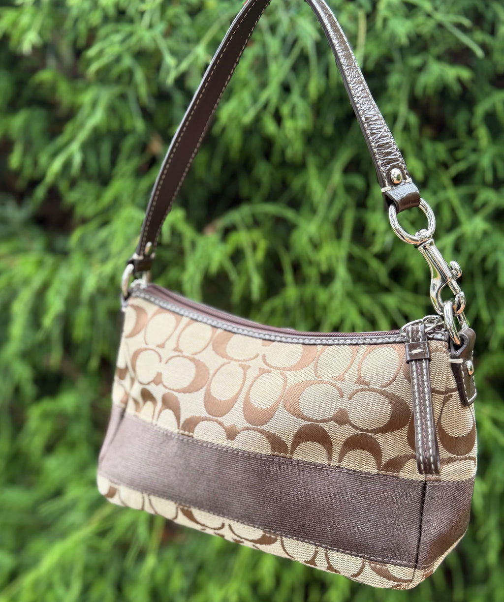 Coach Signature Stripe 2008 Khaki/Brown Demi Bag Hobo