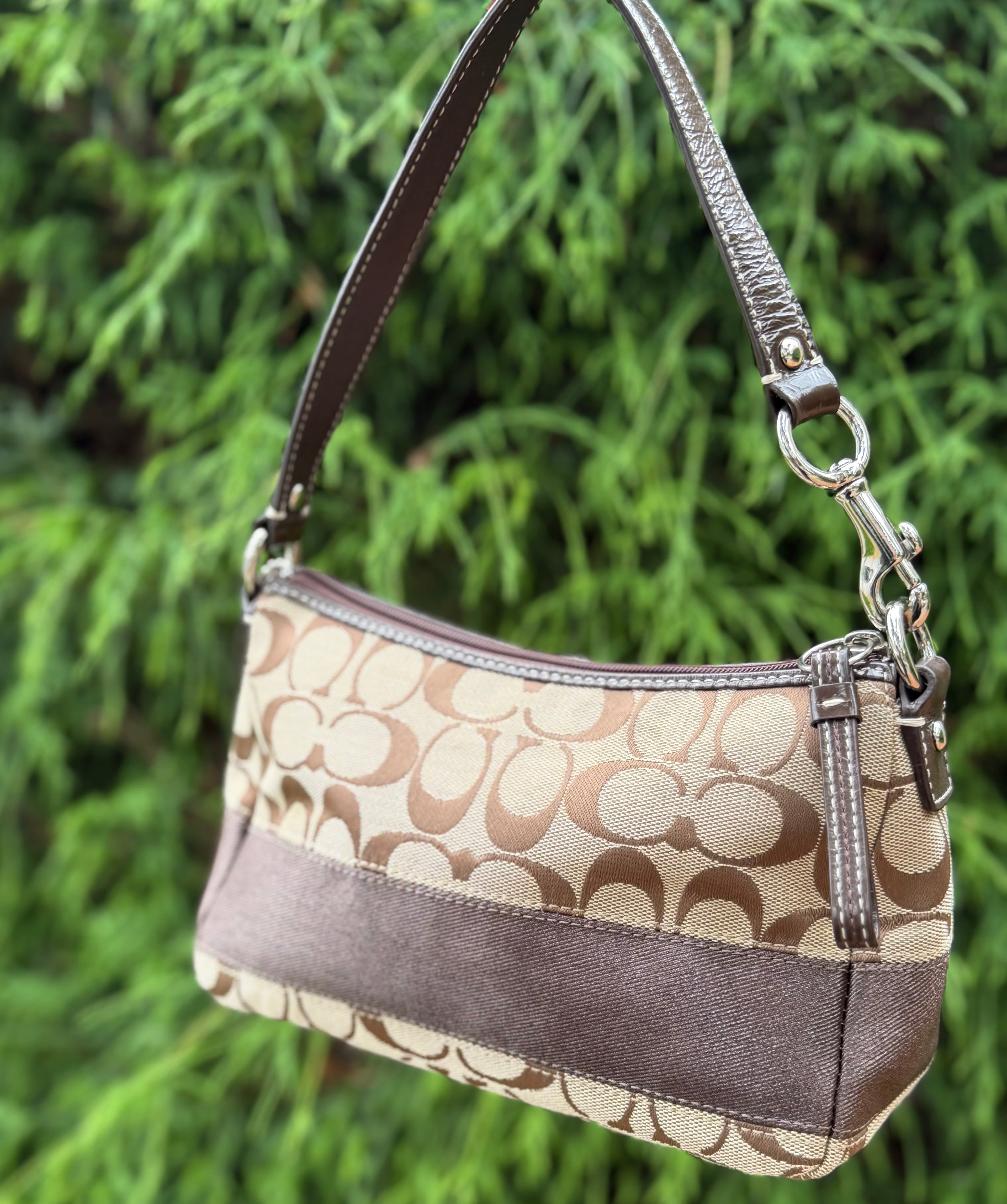 Coach Signature Stripe 2008 Khaki/Brown Demi Bag Hobo