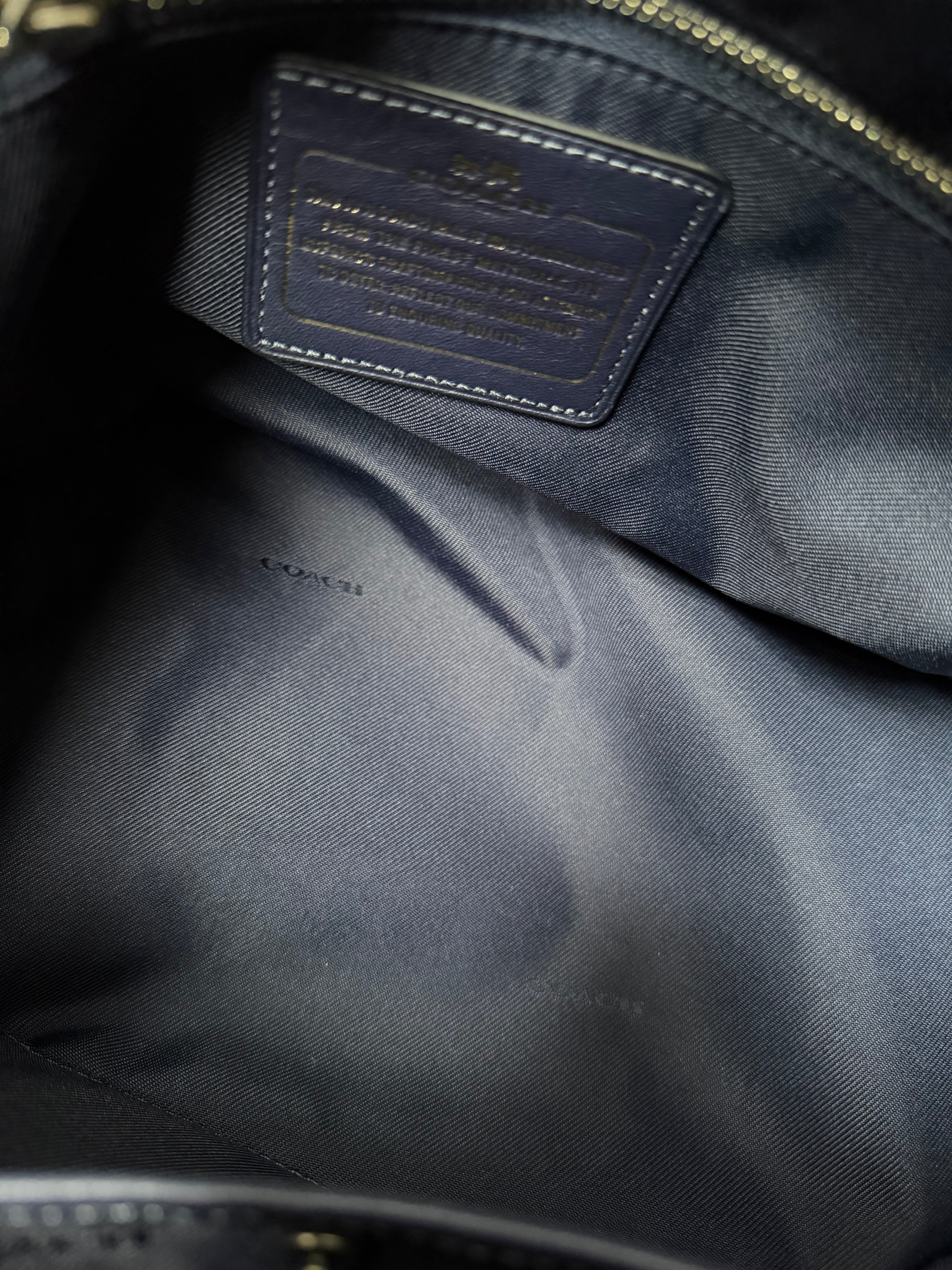 COACH Ace Navy Blue Leather Handbag Mini Boston Bag with Charm Whipstitch