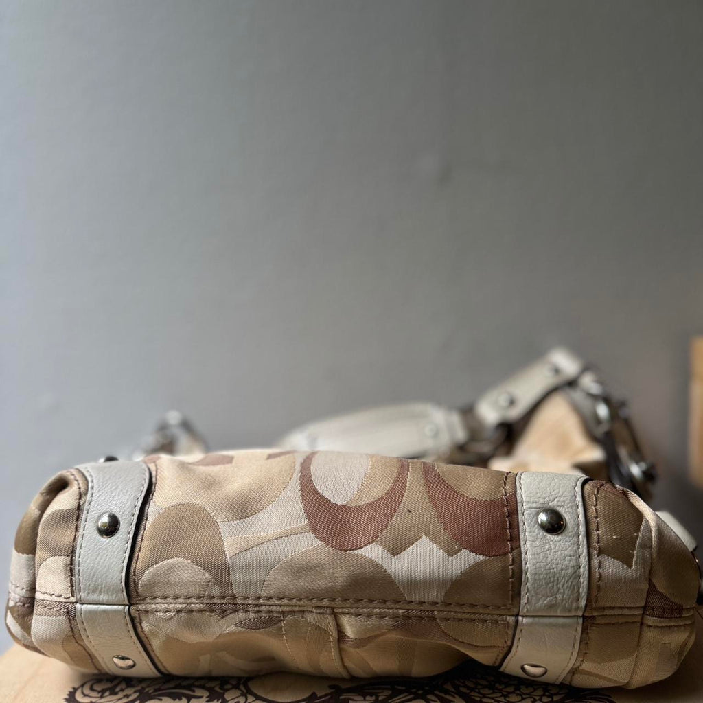 Coach Carly Optic C print shoulder bag in tan with Silver hardware