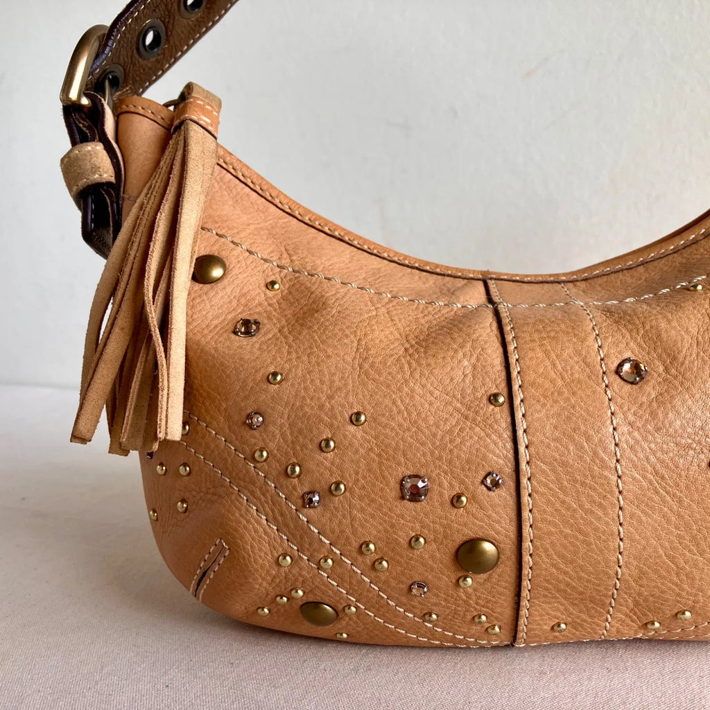 Coach 2005 Soho Studs & Swarovski Crystal Distressed Vachetta Leather Demi Bag