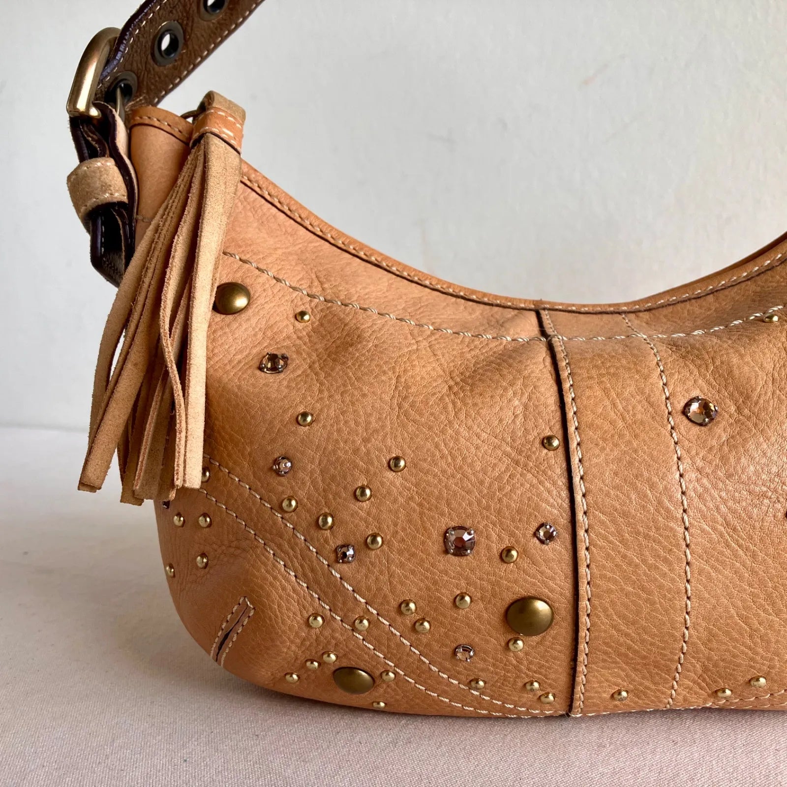 Coach 2005 Soho Studs & Swarovski Crystal Distressed Vachetta Leather Demi Bag