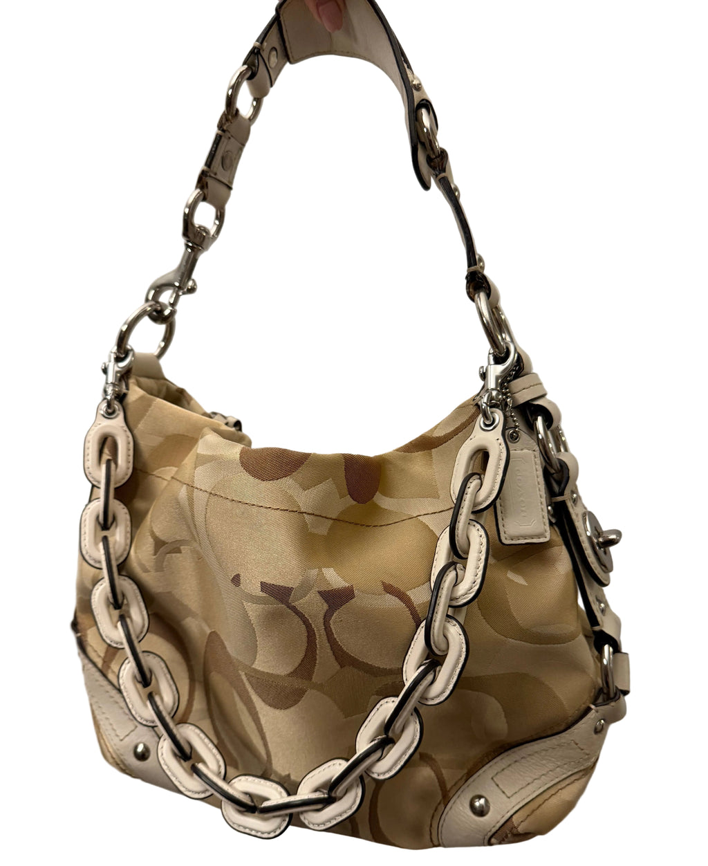 Coach Leather covered Chain Strap Silver hardware