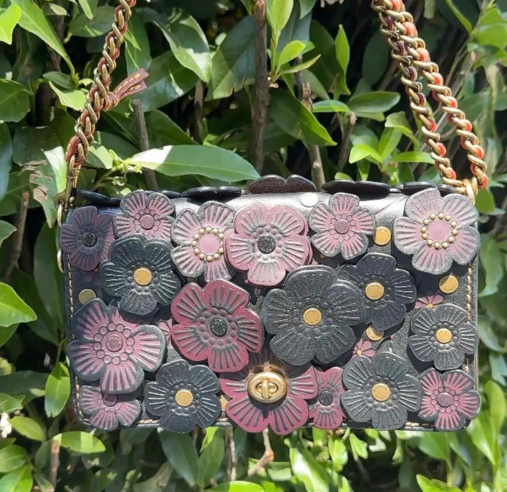 COACH 1941  Dinky with Tea Rose Applique Black Glovetanned Leather 38197