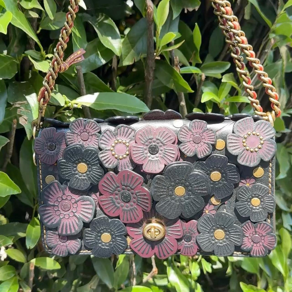COACH 1941  Dinky with Tea Rose Applique Black Glovetanned Leather 38197